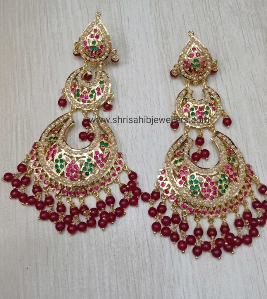 Trendy Look Gold Plated Ruby White Jadau Earrings/shrisahibjewellers