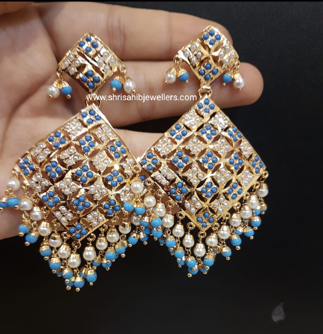 Gold Look Chaand Baali Jadau Punjabi Earrings - Sanvi Jewels Pvt. Ltd. -  1032073