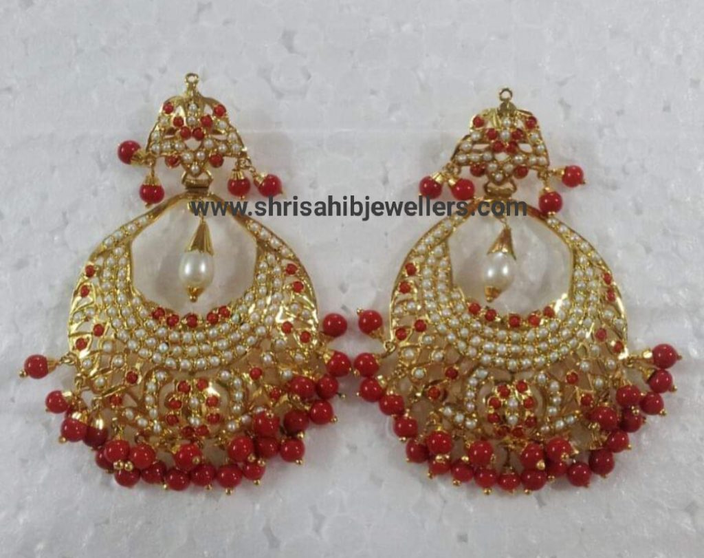 24kt Gold Finishing Munga White Party Wear Look Jadau Earrings By Shrisahibjewellers.