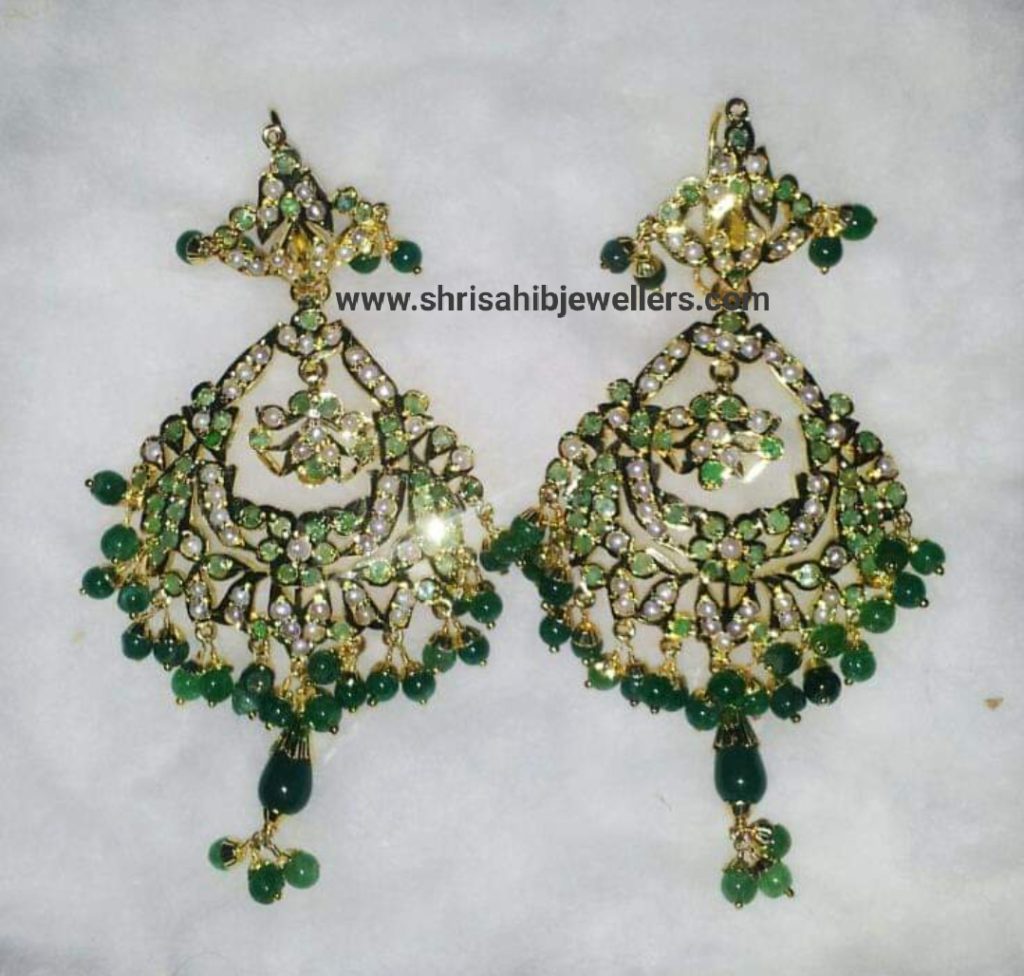 24carat Originally Gold Finishing Green Jadau Earrings For Royal People By Shrisahibjewellers