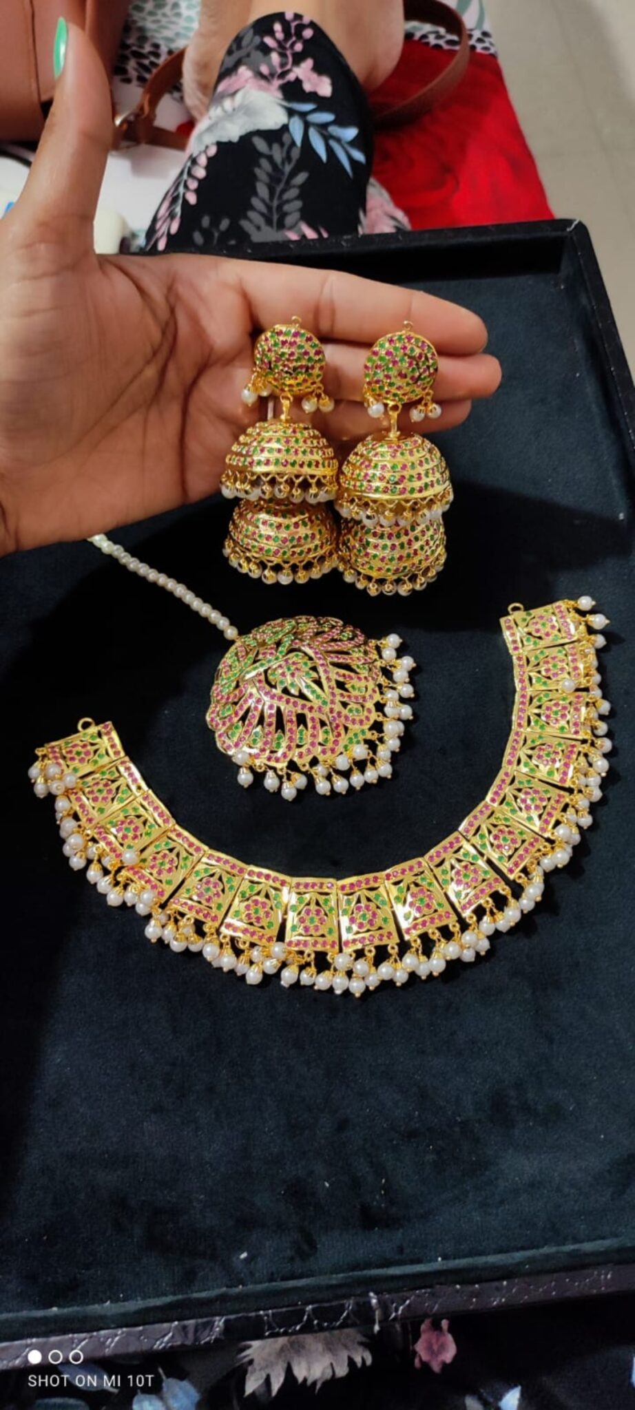 Fashion Jadau Gold Plated Necklace With Jumki Set