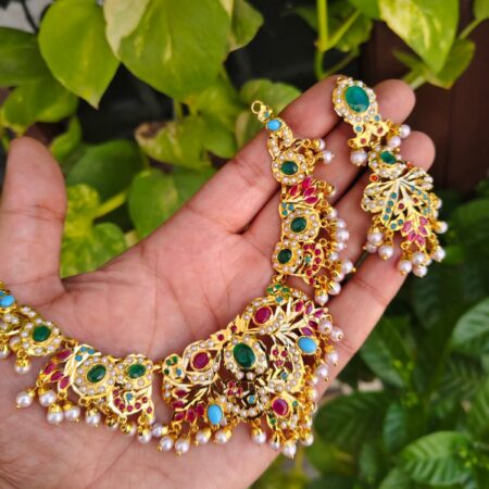 Hyderabadi Navratan Jadau Necklace Design