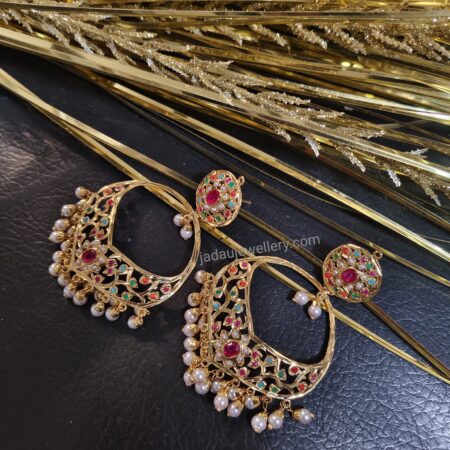 Navratan Jadau Chand Bali Earrings