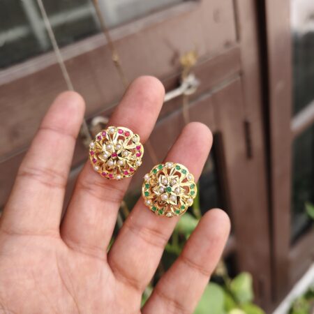 Ruby Green Jadau Ring Adjustable