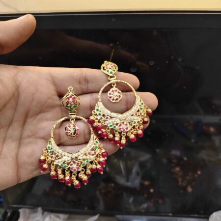 Ruby Green Jadau Chand Bali
