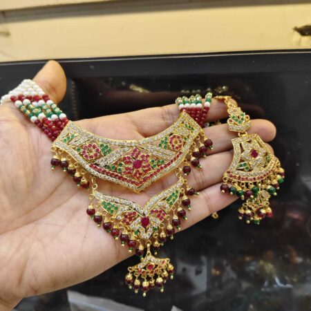 online Ruby Green Jadau Choker Set